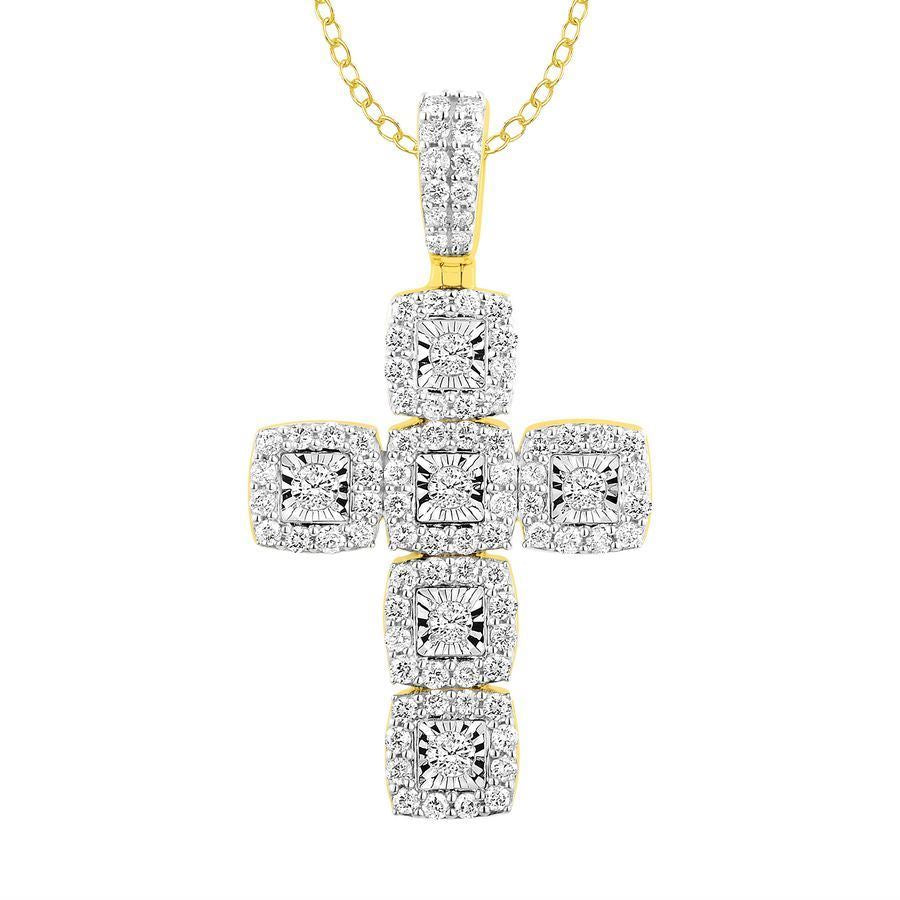 MEN'S CROSS 1 CT ROUND DIAMOND 10K YELLOW GOLD