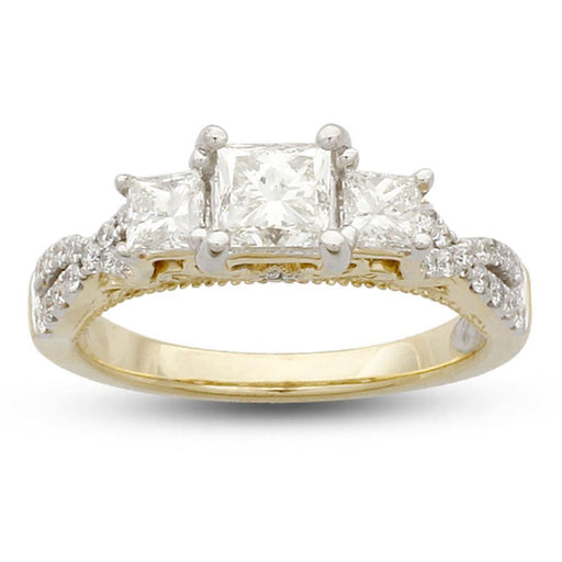 LADIES BRIDAL RING SET 1 1/2 CT ROUND/PRINCESS DIAMOND 14K YELLOW GOLD