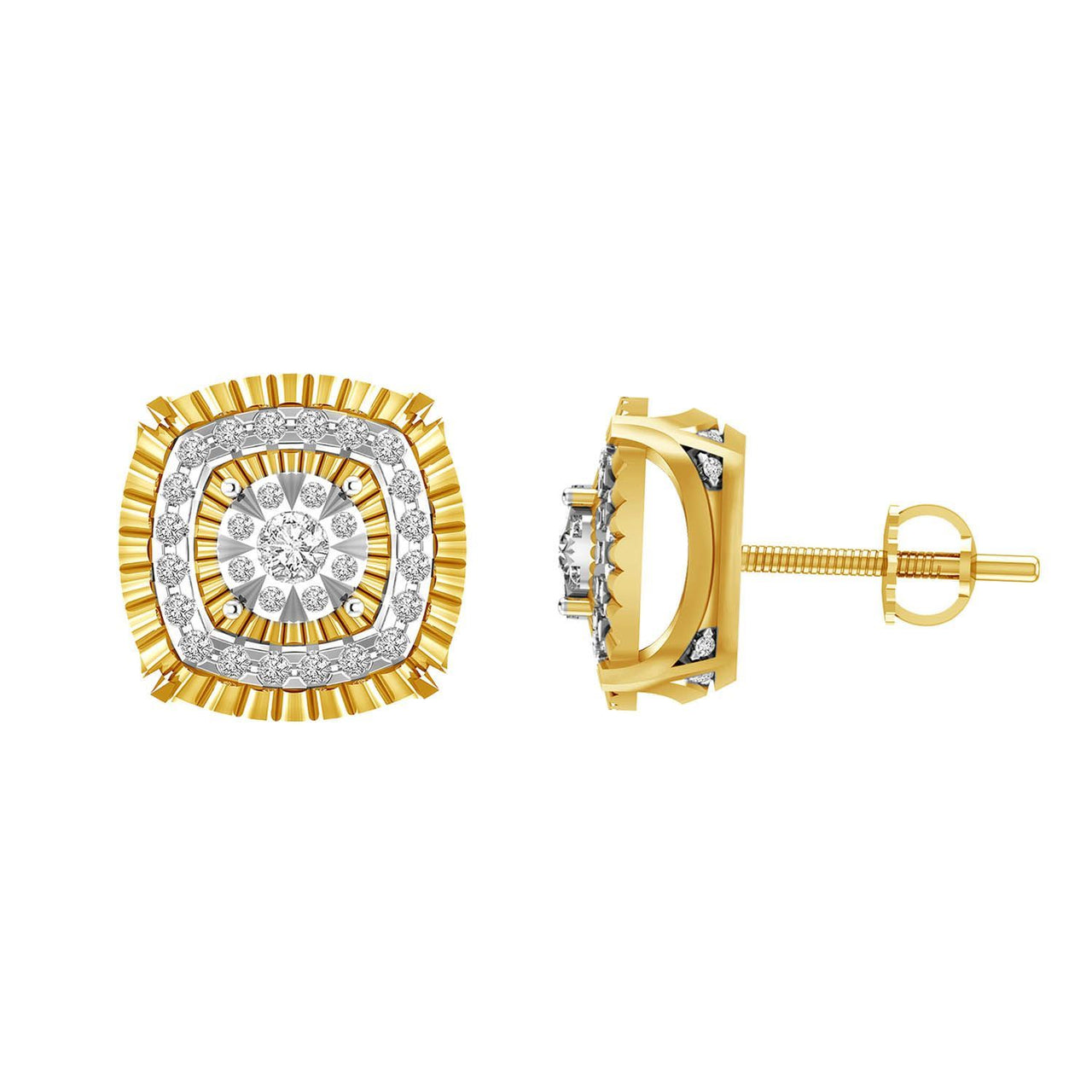 MEN'S EARRINGS 1/2 CT ROUND DIAMOND 10K YELLOW GOLD