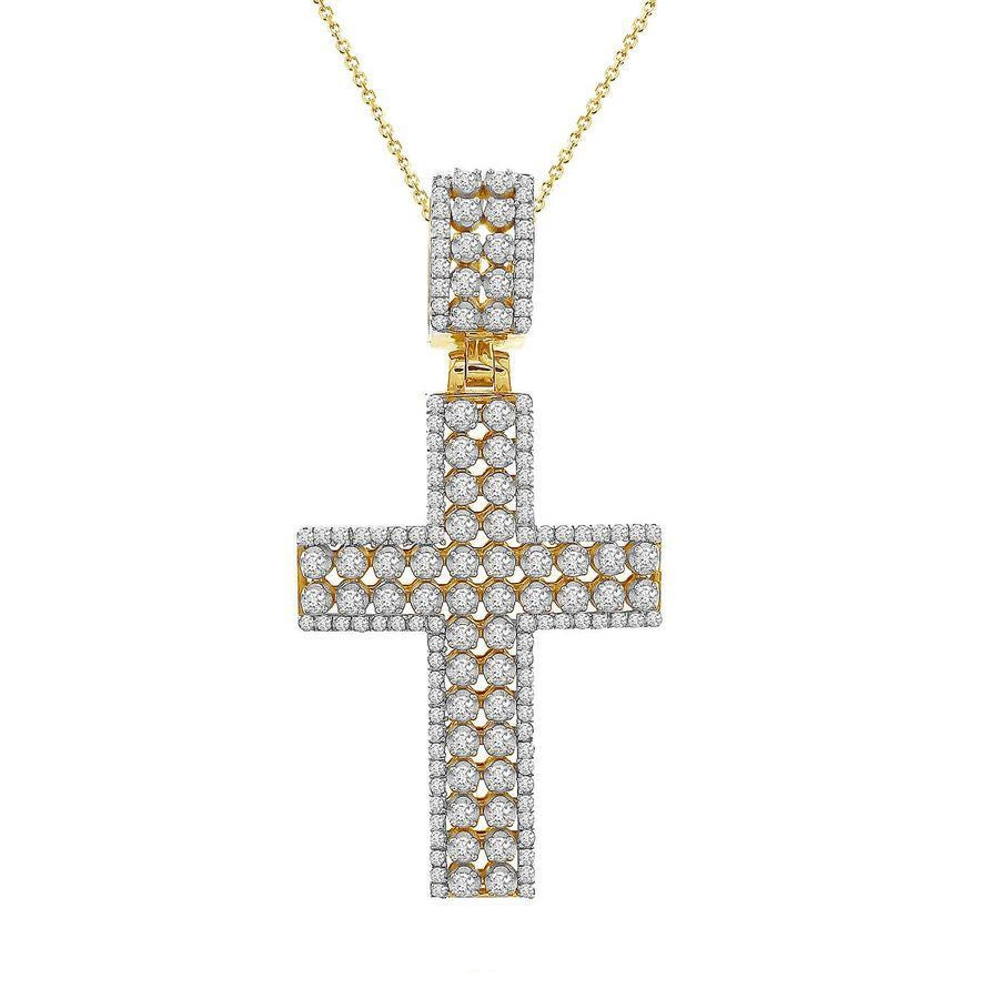 MENS CROSS PENDANT 3/4 CT ROUND DIAMOND 10K YELLOW GOLD