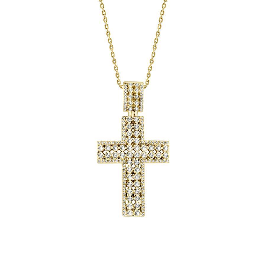 MEN'S CROSS 1 CT ROUND DIAMOND 14K YELLOW GOLD