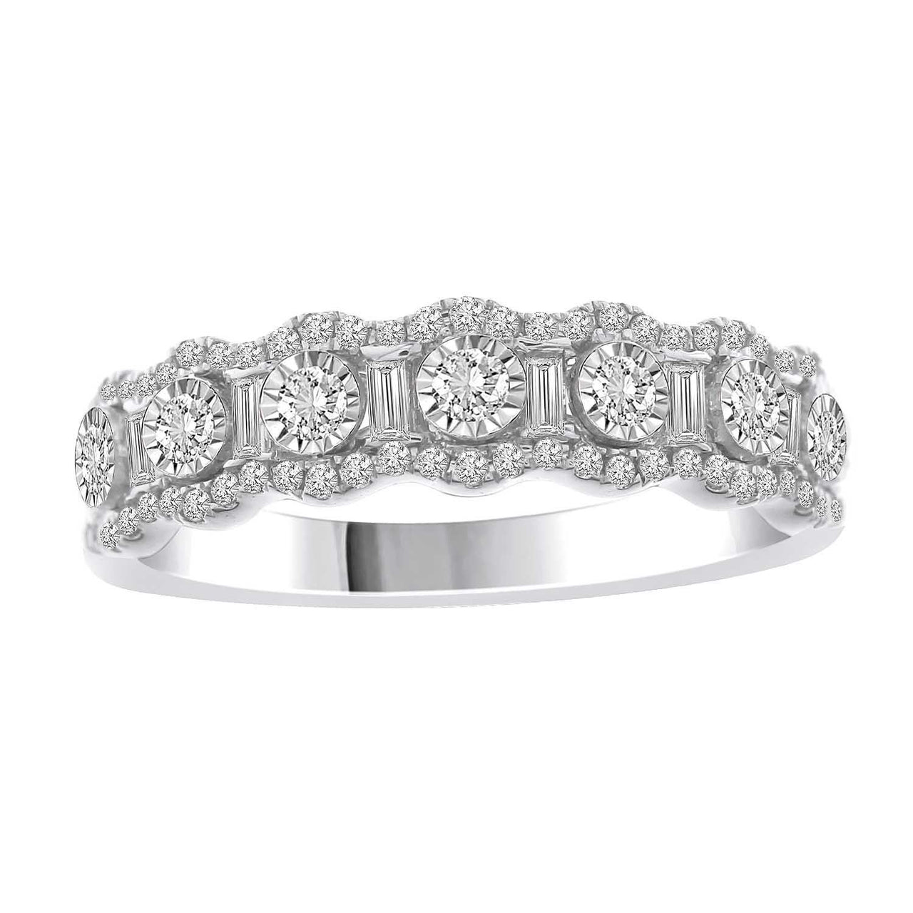 LADIES BAND 1/2 CT ROUND/BAGUETTE DIAMOND 14K WHITE GOLD