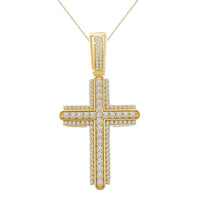 Thumbnail for MENS CROSS PENDANT 1 CT ROUND DIAMOND 10K YELLOW GOLD
