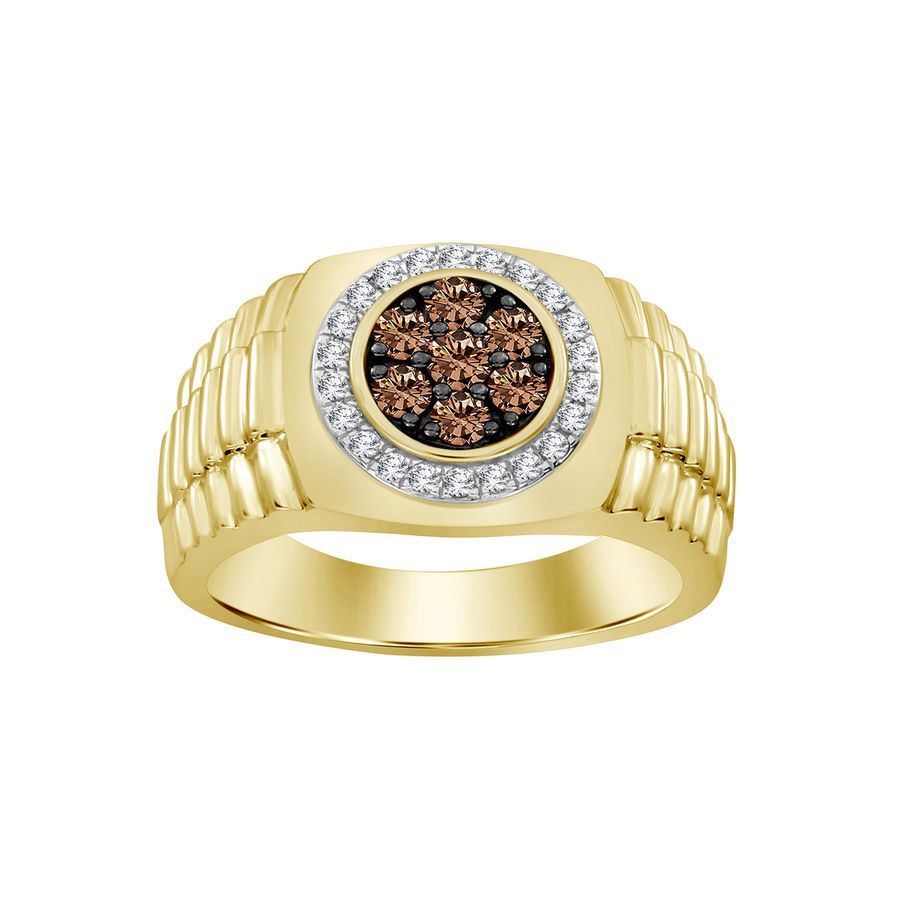 MEN'S RING 1/2 CT WHITE/CHOCOLATE ROUND DIAMOND 10K YELLOW GOLD
