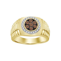 Thumbnail for MEN'S RING 1/2 CT WHITE/CHOCOLATE ROUND DIAMOND 10K YELLOW GOLD