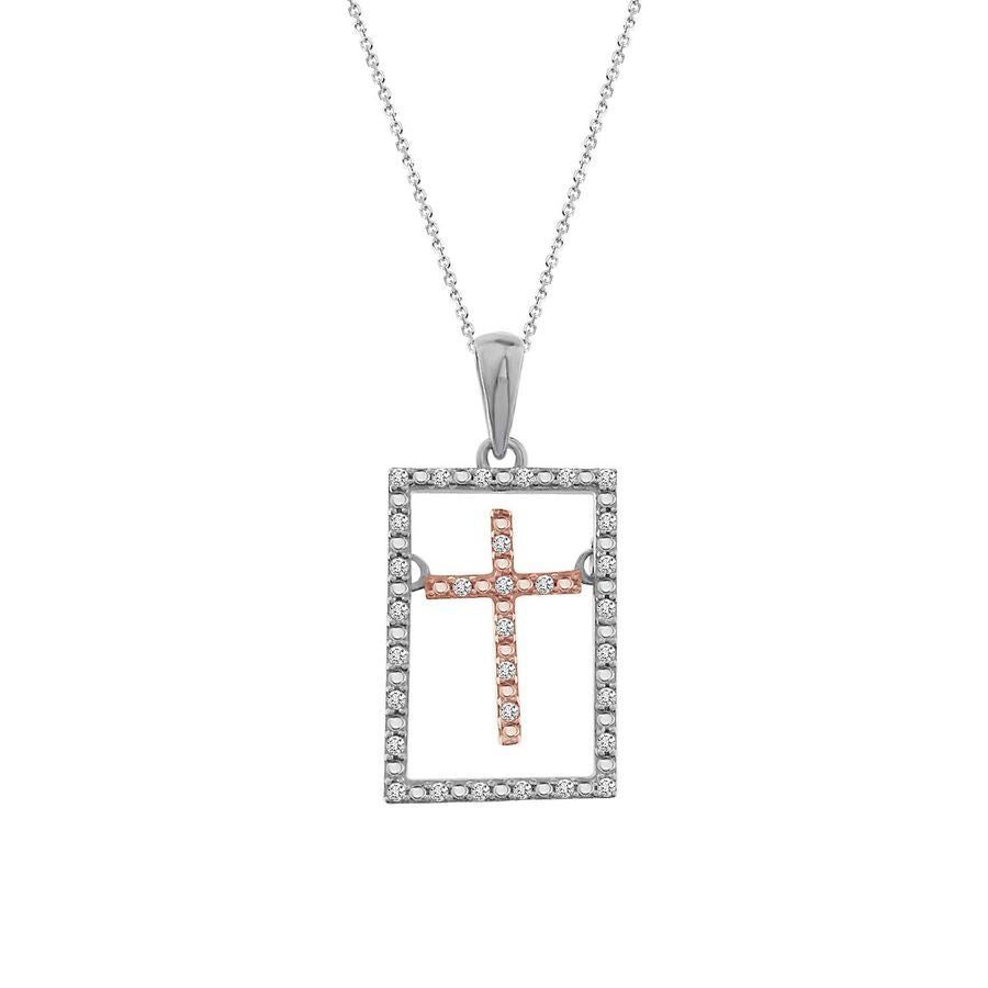 LADIES PENDANT WITH CHAIN 1/10 CT ROUND DIAMOND SILVER 10K ROSE PLATED