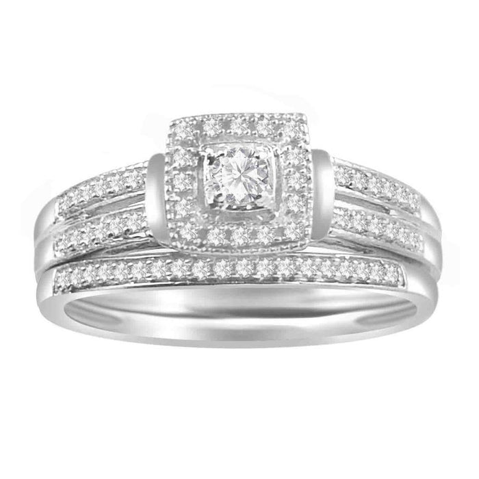 LADIES BRIDAL RING 1/4 CT ROUND DIAMOND 10K WHITE GOLD