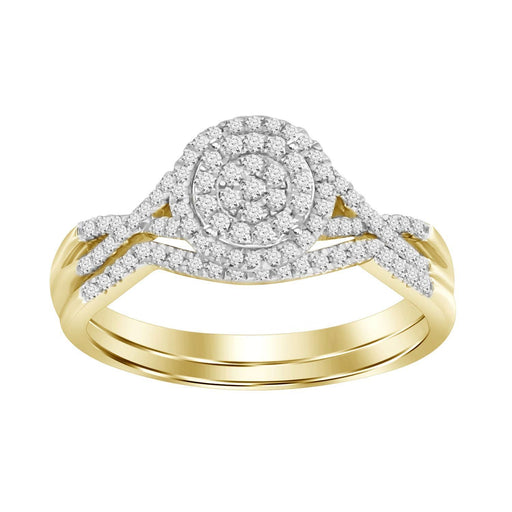 LADIES BRIDAL RING SET 1/4 CT ROUND DIAMOND 10K YELLOW GOLD