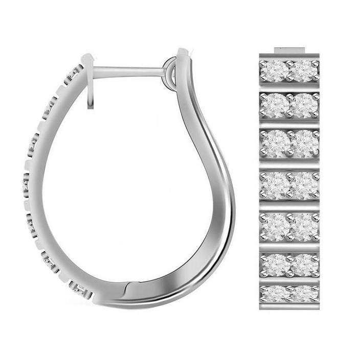 LADIES HOOPS EARRING 1 CT ROUND DIAMOND 10K WHITE GOLD