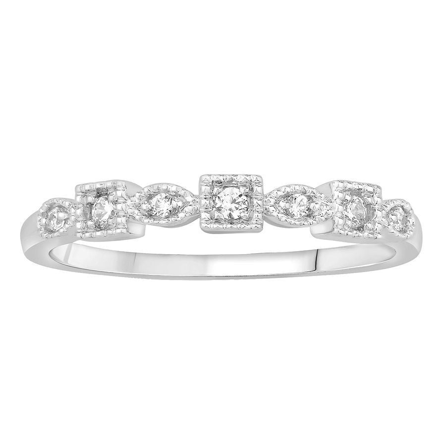 LADIES STACKABLE BAND 1/10 CT ROUND DIAMOND 14K WHITE GOLD