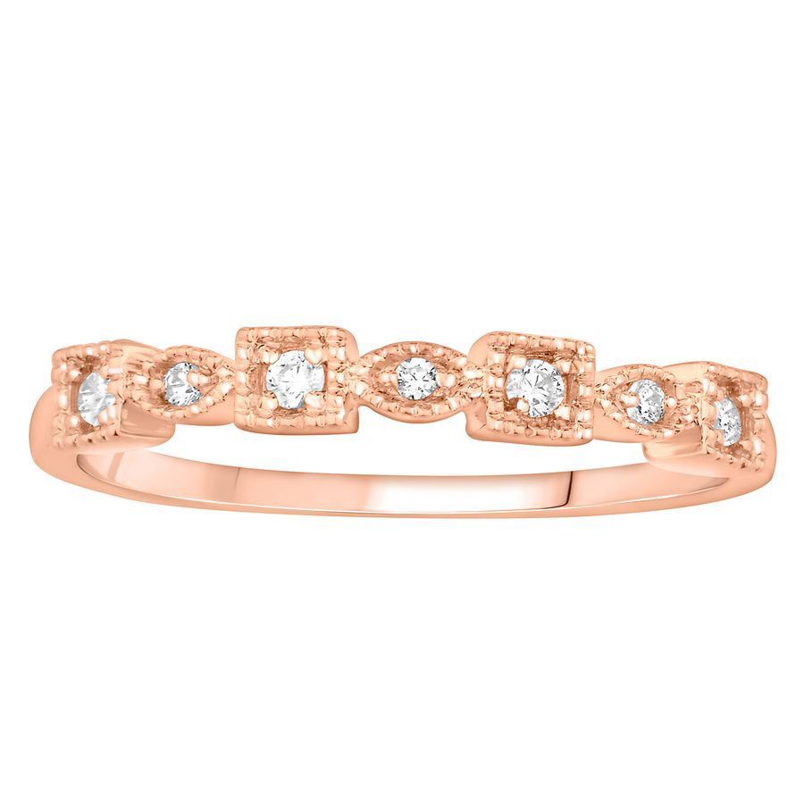 LADIES STACKABLE BAND 1/10 CT ROUND DIAMOND 14K ROSE GOLD