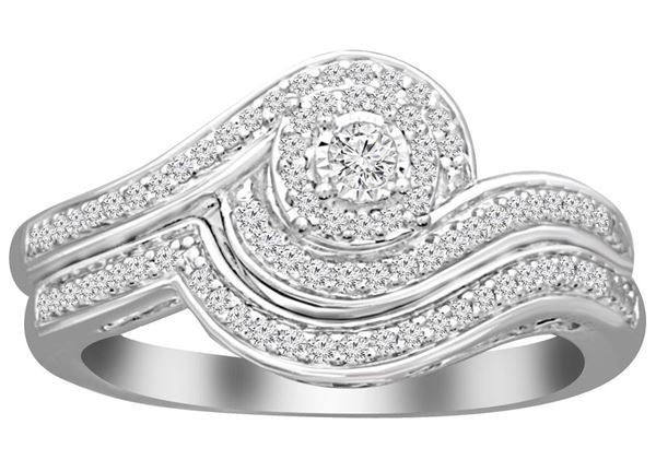 LADIES BRIDAL RING 10K WHITE GOLD 1/4 CT ROUND DIAMOND 
