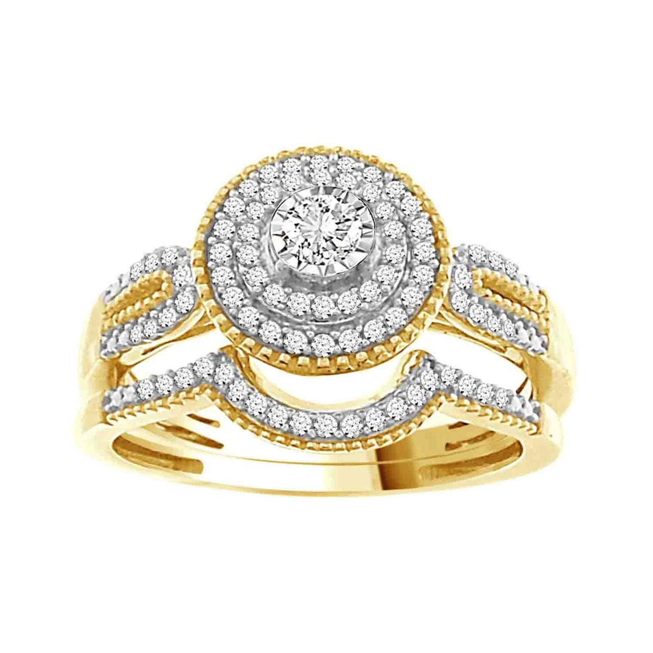 LADIES BRIDAL RING SET 1/3 CT ROUND DIAMOND 10K YELLOW GOLD