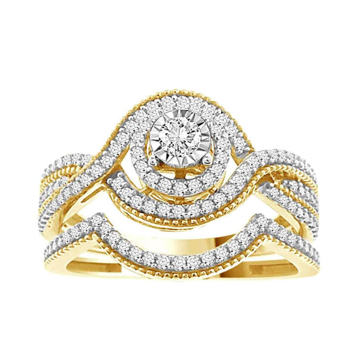 LADIES BRIDAL RING SET 1/3 CT ROUND DIAMOND 10K YELLOW GOLD