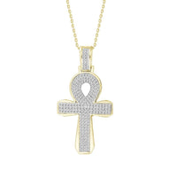 Thumbnail for MEN'S CROSS 1/2 CT ROUND DIAMOND 10K YELLOW GOLD