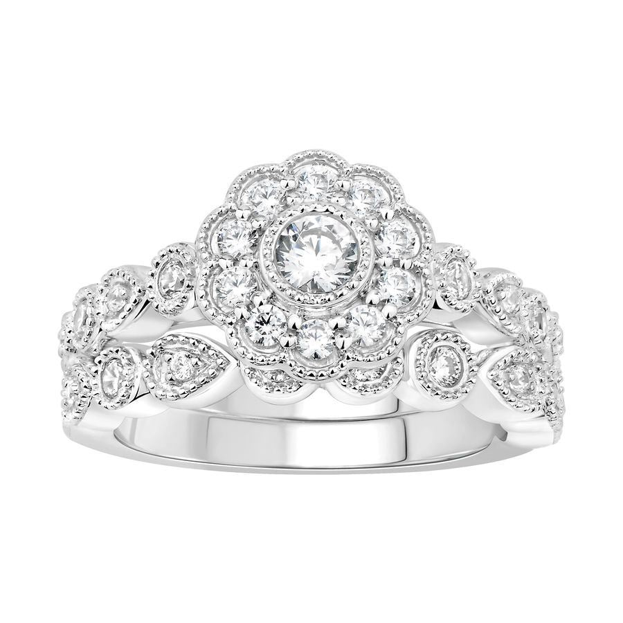 LADIES BRIDAL RING SET 3/4 CT ROUND DIAMOND 14K WHITE GOLD