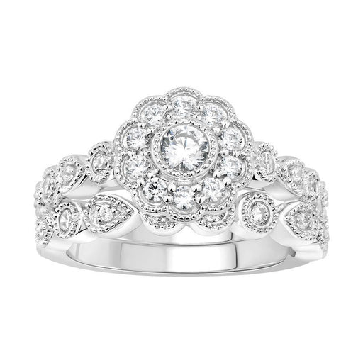 LADIES BRIDAL RING SET 3/4 CT ROUND DIAMOND 14K WHITE GOLD