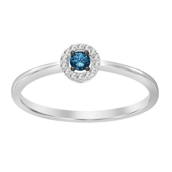 LADIES RING 1/10 CT WHITE/BLUE ROUND DIAMOND 10K WHITE GOLD