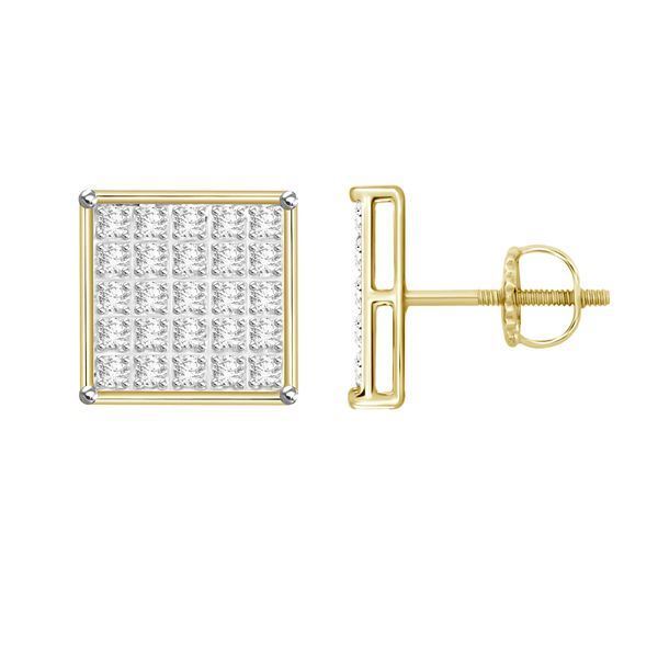 MEN'S EARRINGS 1/6 CT ROUND DIAMOND 10K YELLOW GOLD 
