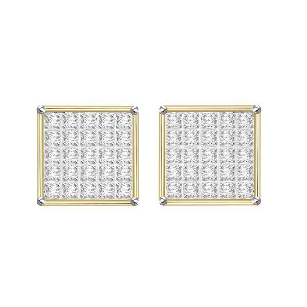 MEN'S EARRINGS 1/6 CT ROUND DIAMOND 10K YELLOW GOLD 
