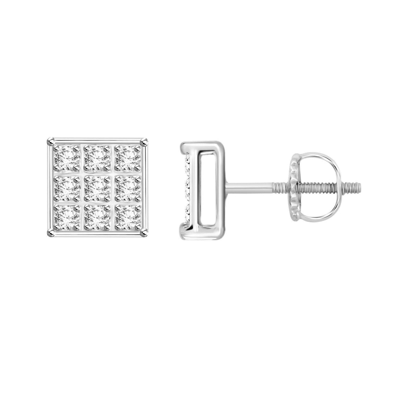 MEN'S EARRINGS 1/20 CT ROUND DIAMOND SILVER
