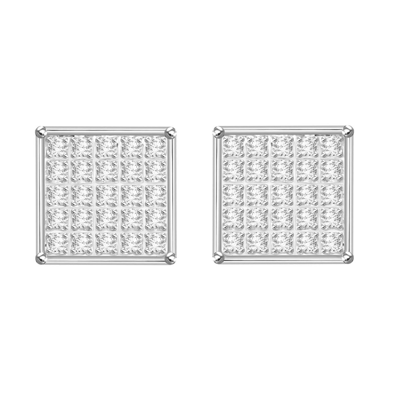 MEN'S EARRINGS 1/6 CT ROUND DIAMOND SILVER