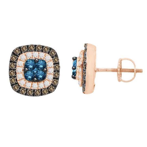 LADIES EARRING 1 CT ROUND /CAPPUCCINO/BLU DIAMOND 10K ROSE GOLD