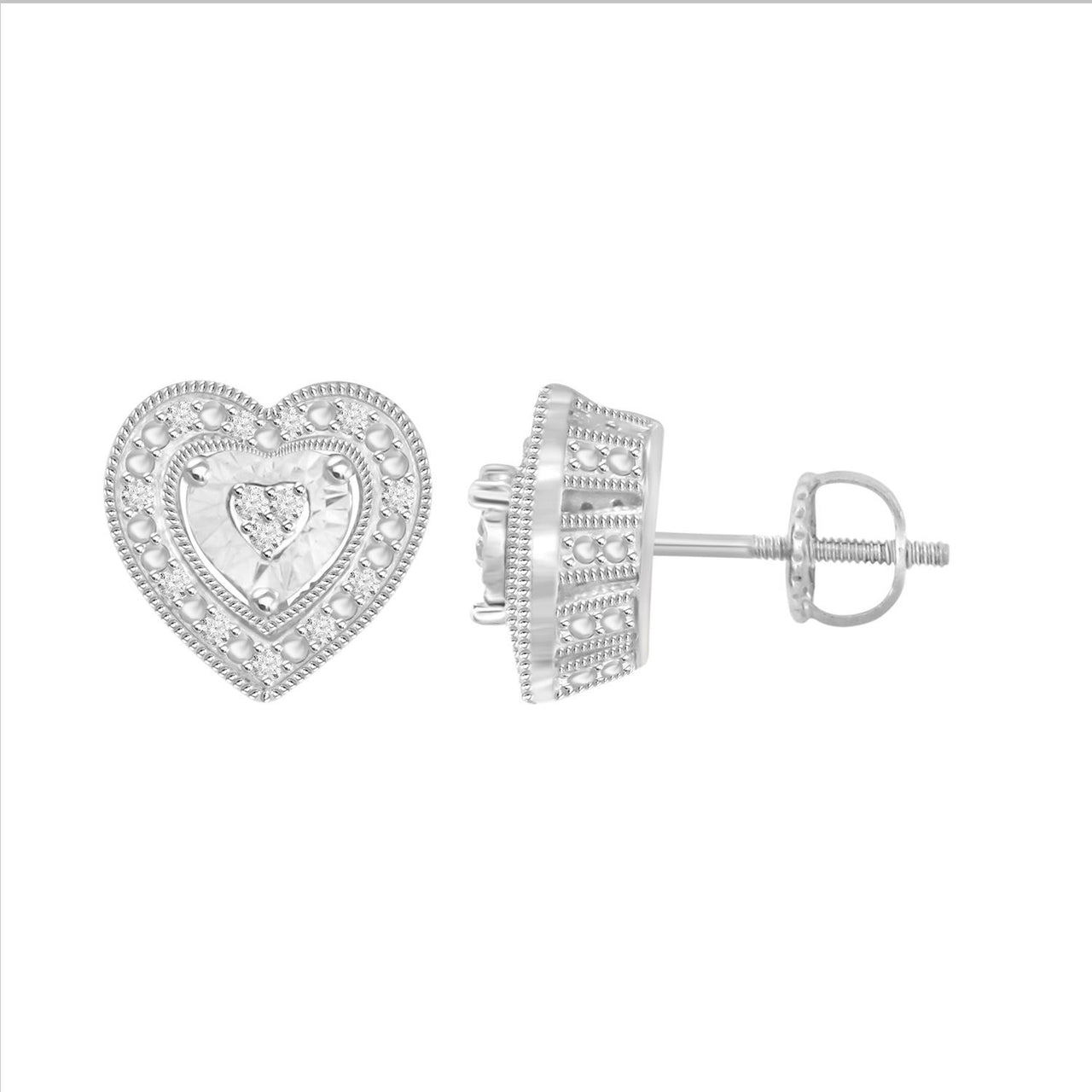 LADIES EARRINGS 1/10 CT ROUND DIAMOND SILVER WHITE