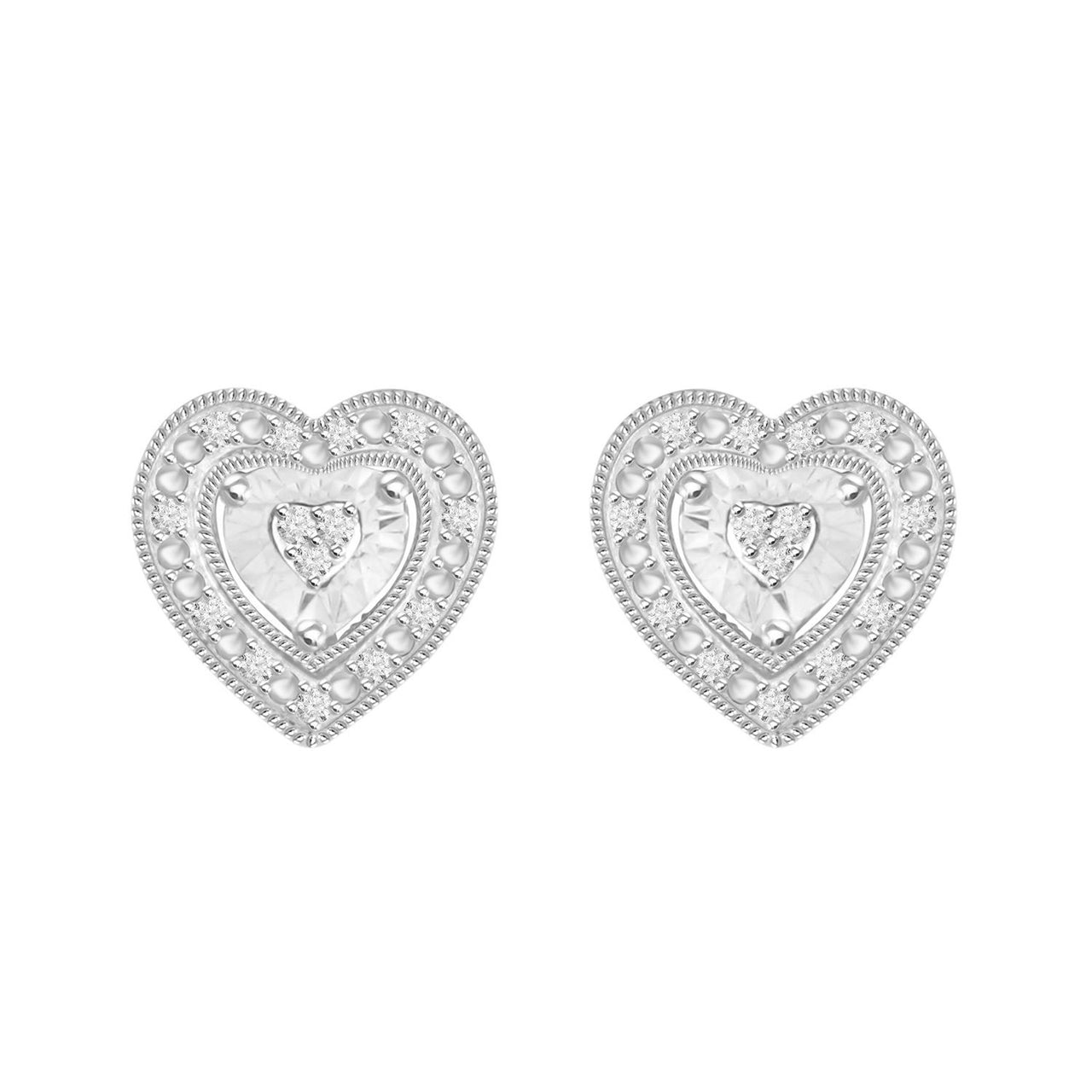LADIES EARRINGS 1/10 CT ROUND DIAMOND SILVER WHITE