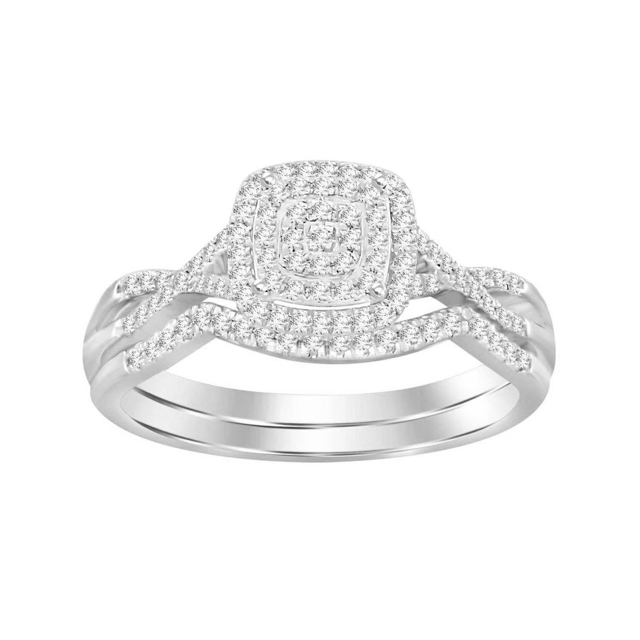LADIES BRIDAL RING SET 1/4 CT ROUND DIAMOND 10K WHITE GOLD