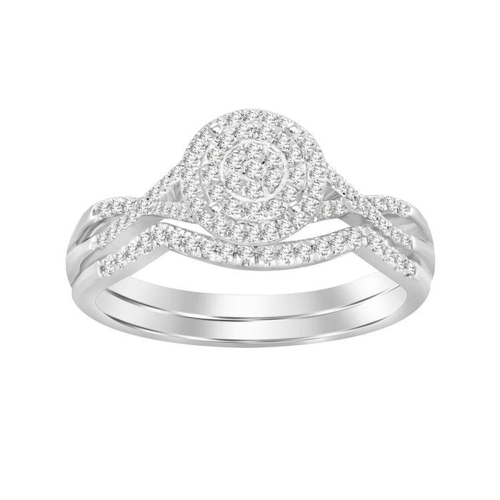 LADIES BRIDAL RING SET 1/4 CT ROUND DIAMOND 10K WHITE GOLD