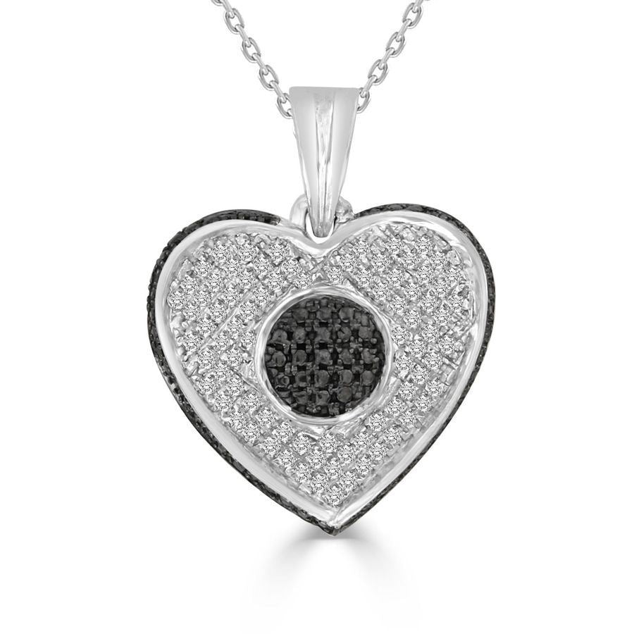 LADIES PENDANT 1/4 CT BLACK/WHITE ROUND DIAMOND SILVER