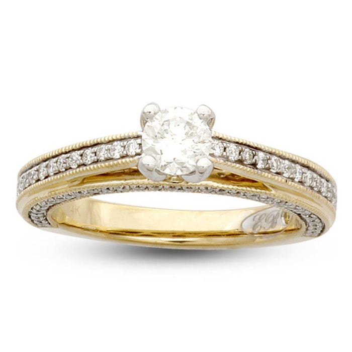 LADIES BRIDAL RING SET 1 CT ROUND DIAMOND 14K YELLOW GOLD