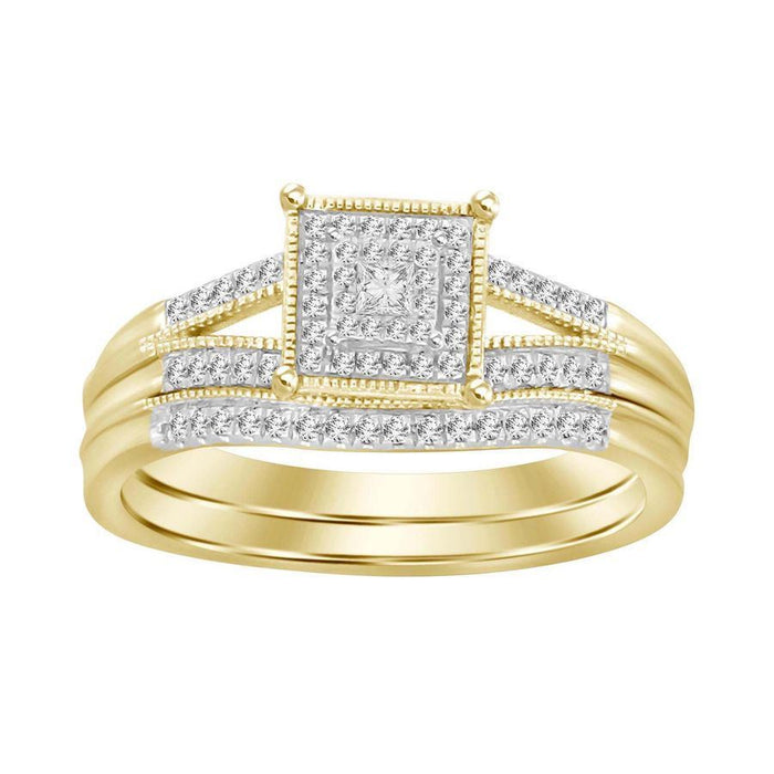 LADIES BRIDAL RING SET 1/5 CTS ROUND/PC DIAMOND 10KT YELLOW GOLD