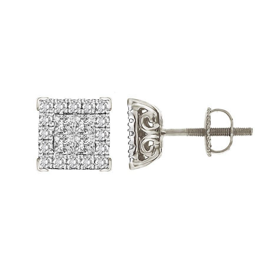 LADIES EARRINGS 1/2 CT ROUND/PRINCESS DIAMOND 10K WHITE GOLD