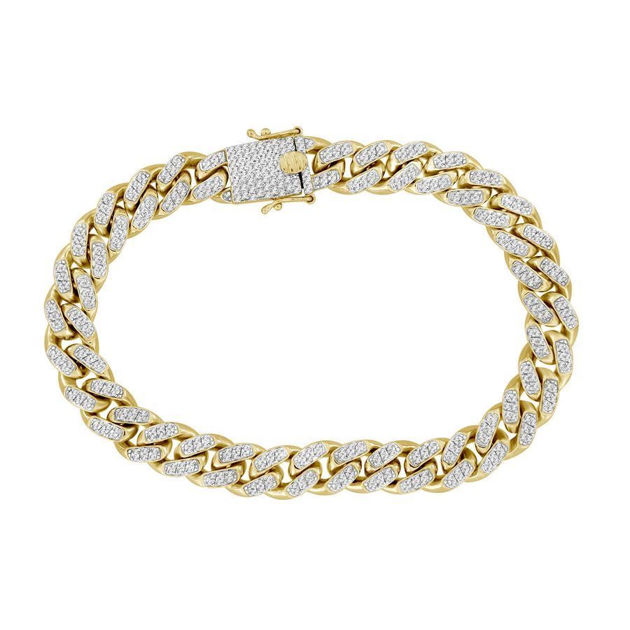MENS BRACELET 3 1/4 CT ROUND DIAMOND 10K YELLOW GOLD