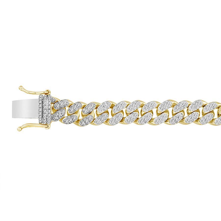 MENS BRACELET 1 1/3 CT ROUND DIAMOND SILVER YELLOW PLATED