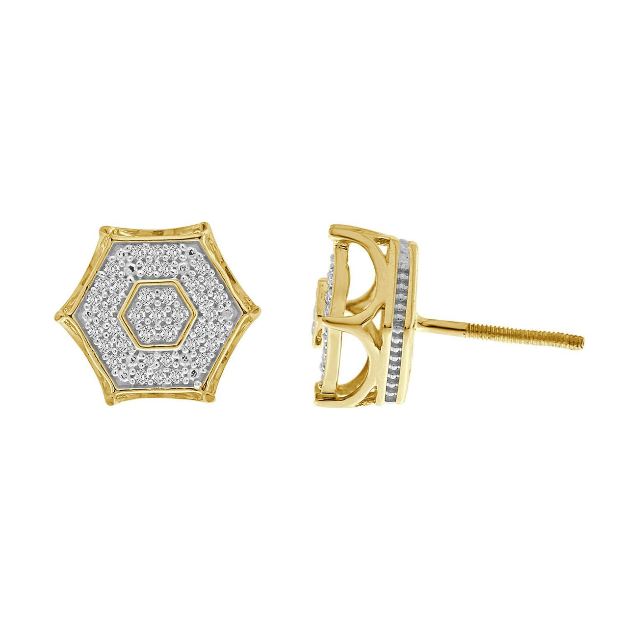 MEN'S EARRINGS 1/4 CT ROUND DIAMOND 10K YELLOW GOLD
