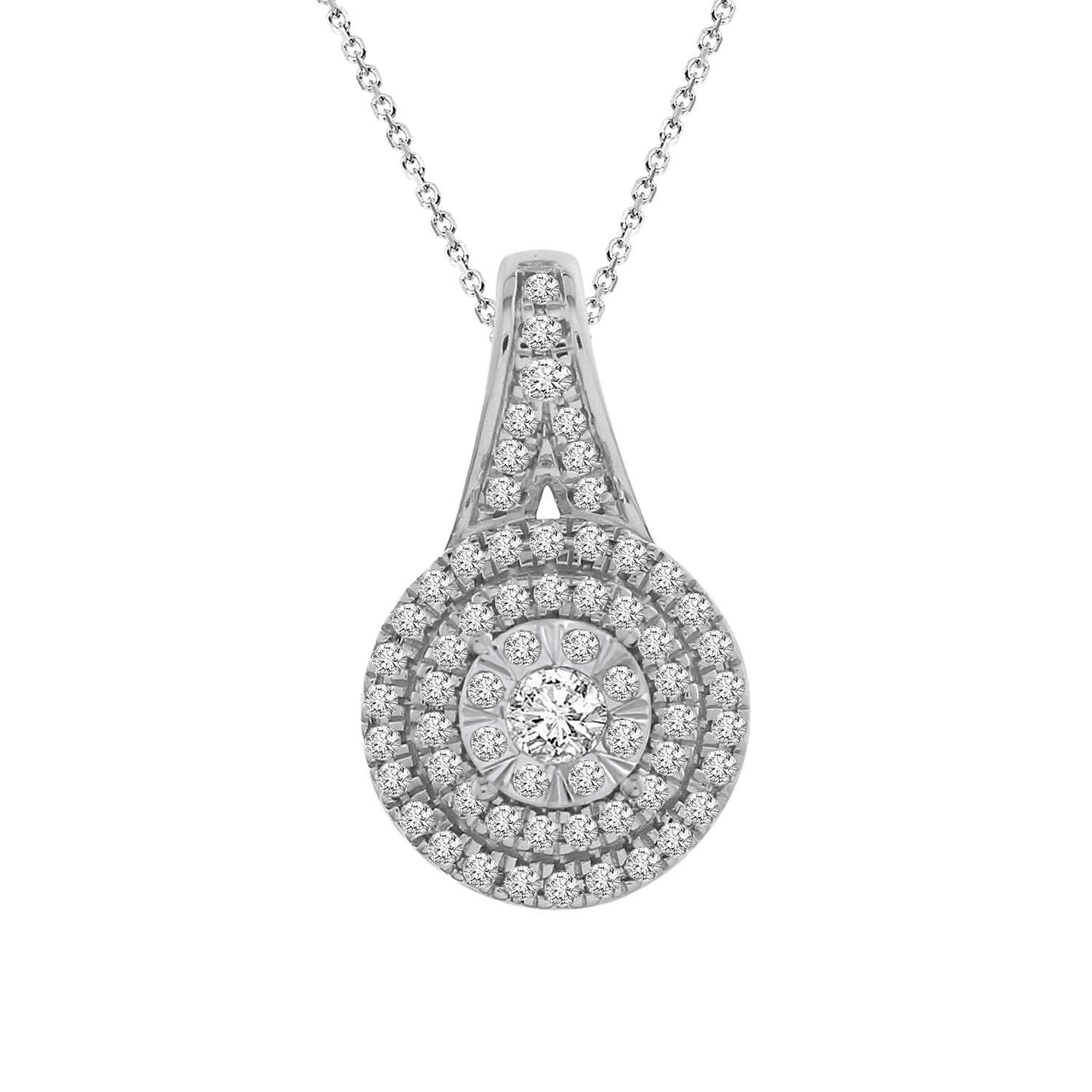 LADIES PENDANT WITH CHAIN 1/3 CT ROUND DIAMOND 10K WHITE GOLD