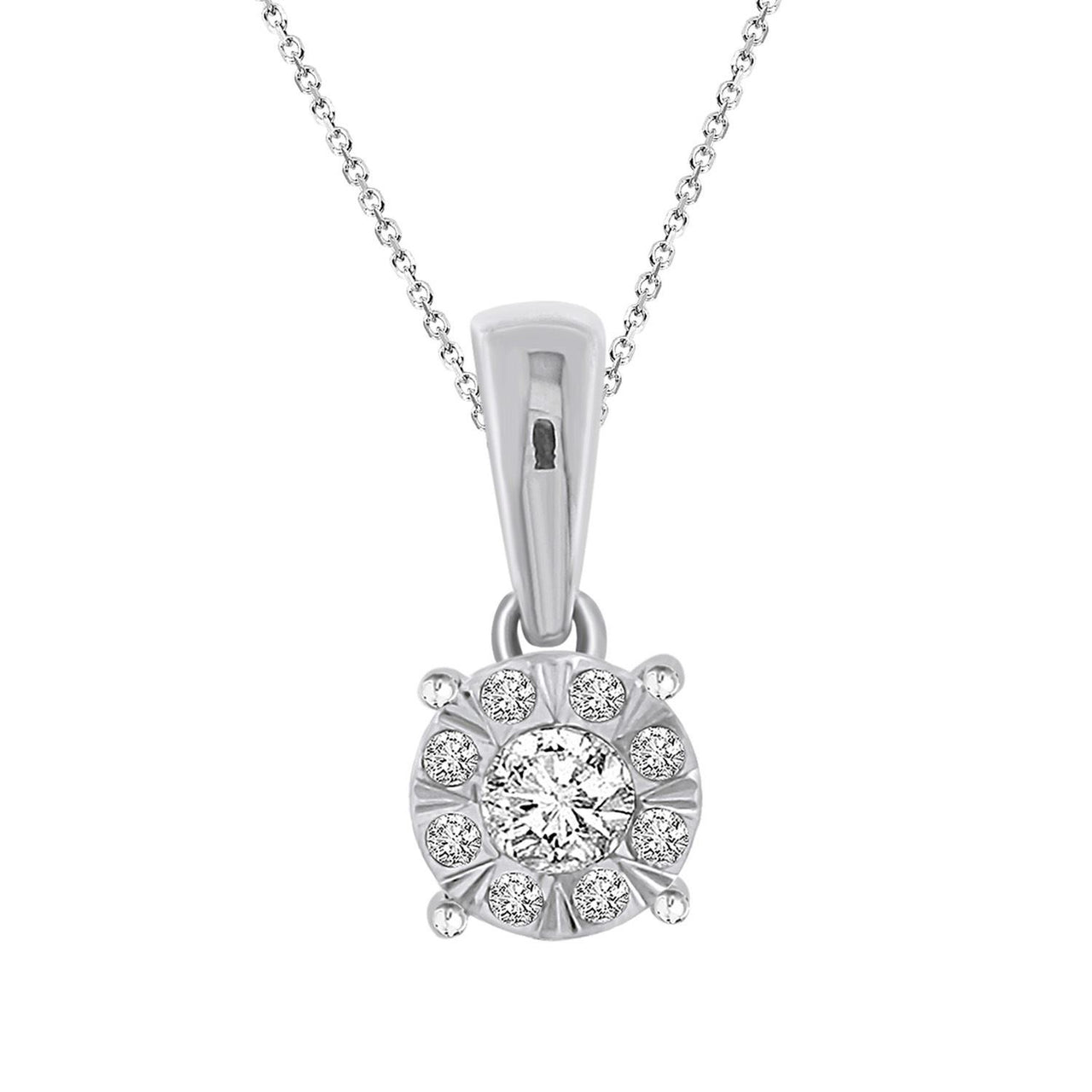LADIES PENDANT WITH CHAIN 1/6 CT ROUND DIAMOND 10K WHITE GOLD