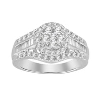 Thumbnail for LADIES RING 1 CT ROUND/BAGUETTE DIAMOND 10K WHITE GOLD