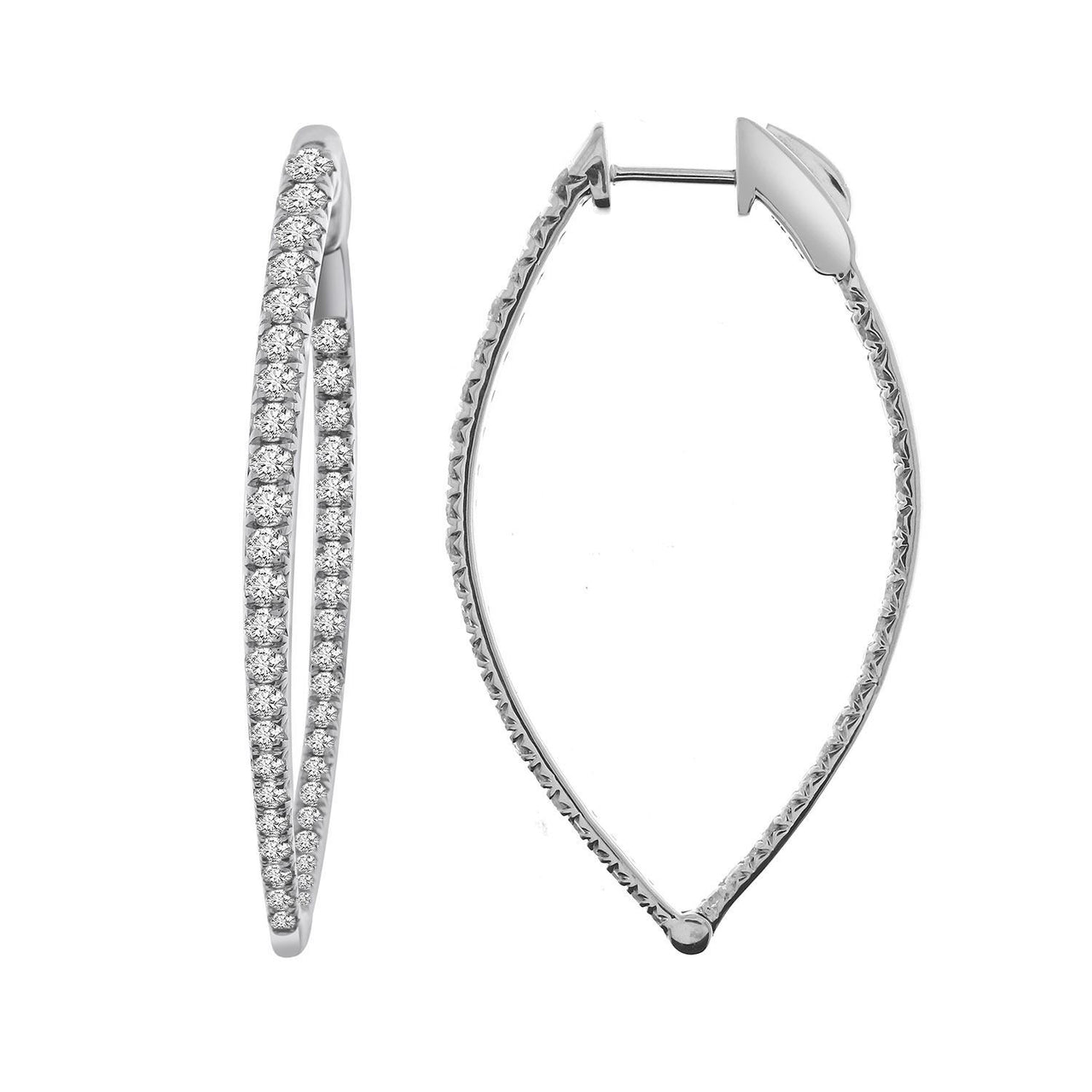 LADIES HOOPS EARRING 3 CT ROUND DIAMOND 10KT WHITE GOLD