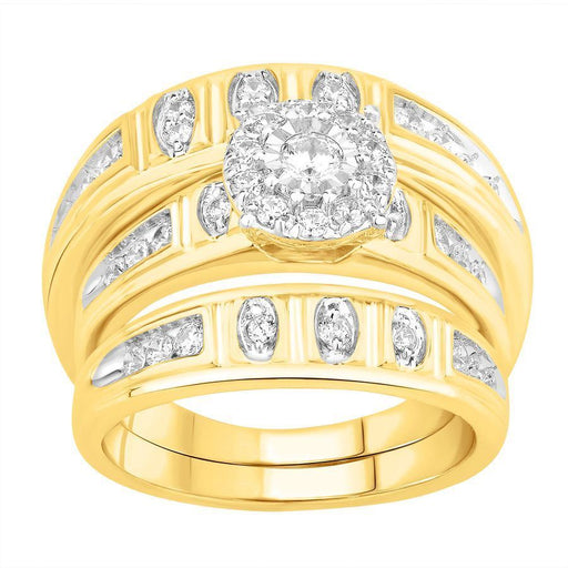 LADIES TRIO SET 1 CT ROUND DIAMOND 10K YELLOW GOLD