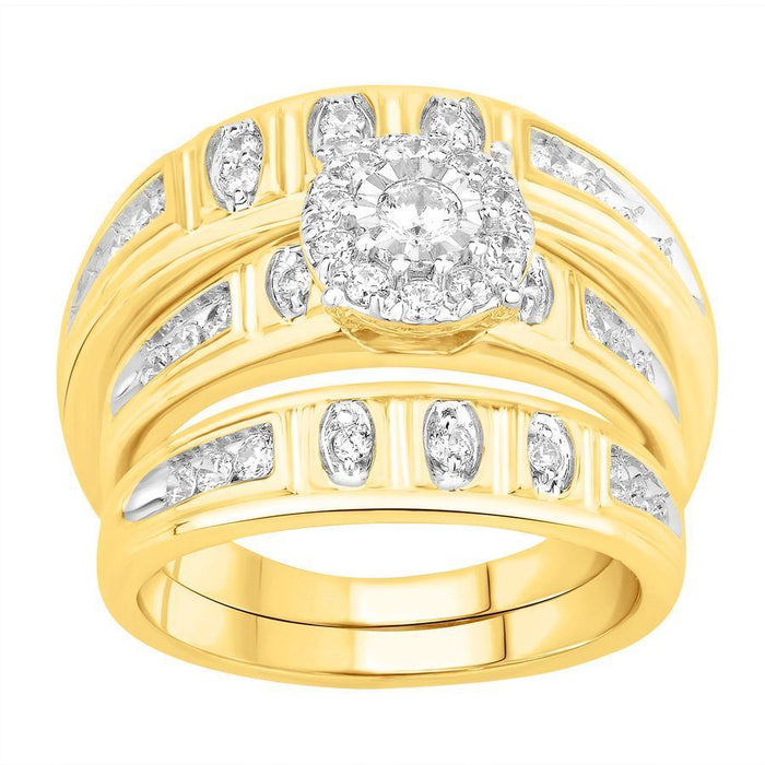 LADIES TRIO SET 1 CT ROUND DIAMOND 10K YELLOW GOLD