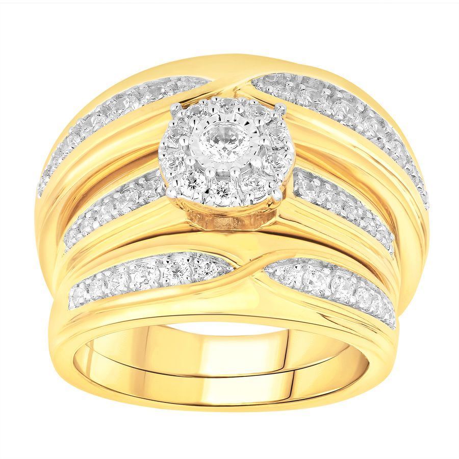 LADIES TRIO SET 1 CT ROUND DIAMOND 10K YELLOW GOLD