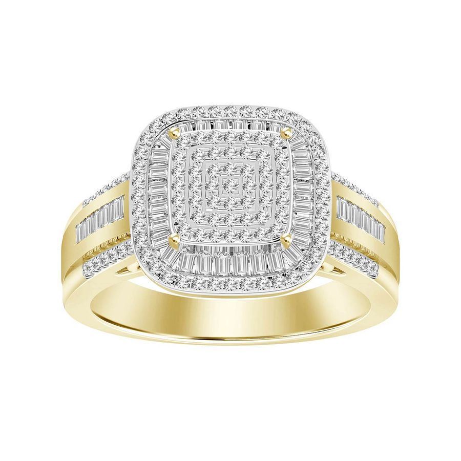 LADIES RING 1/2 CT ROUND/BAGUETTE DIAMOND 10K YELLOW GOLD