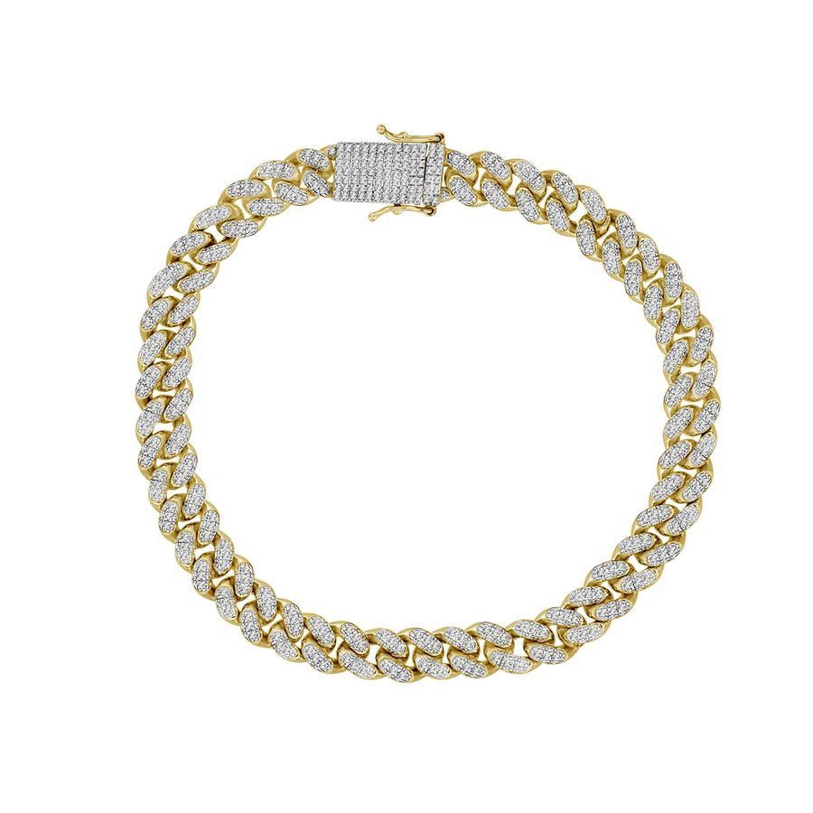 MENS BRACELET 1 1/3 CT ROUND DIAMOND SILVER YELLOW PLATED