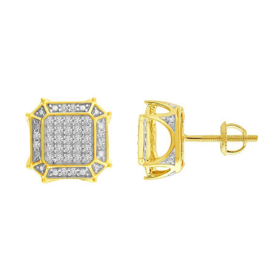 MEN'S EARRINGS 1/4 CT ROUND DIAMOND 10K YELLOW GOLD