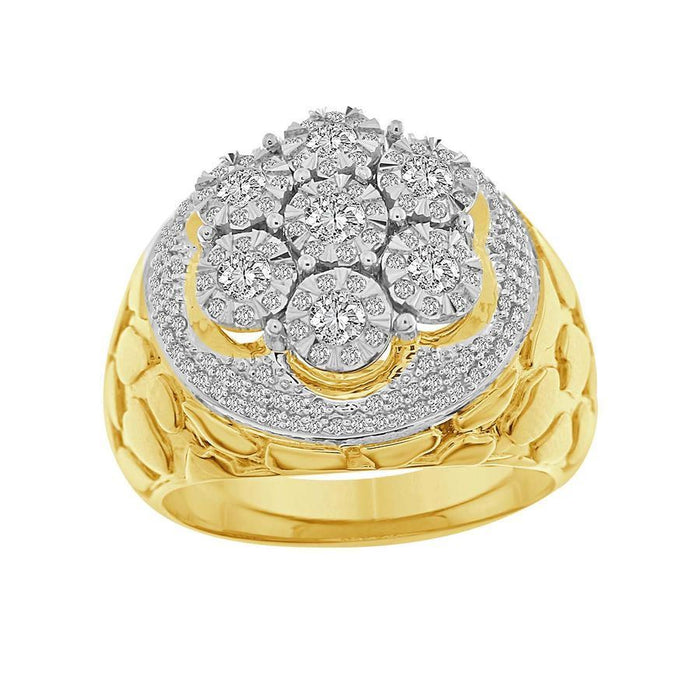 MEN'S RING 1 CT ROUND DIAMOND 10K YELLOW GOLD