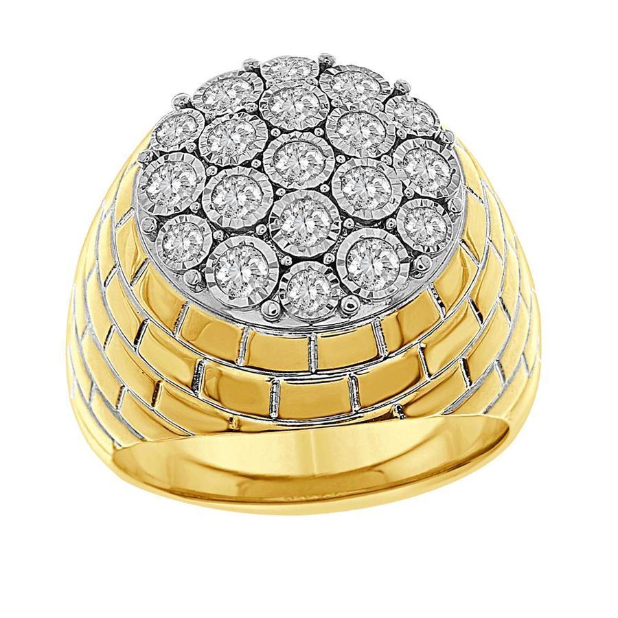 MEN'S RING 1 CT ROUND DIAMOND 10K YELLOW GOLD